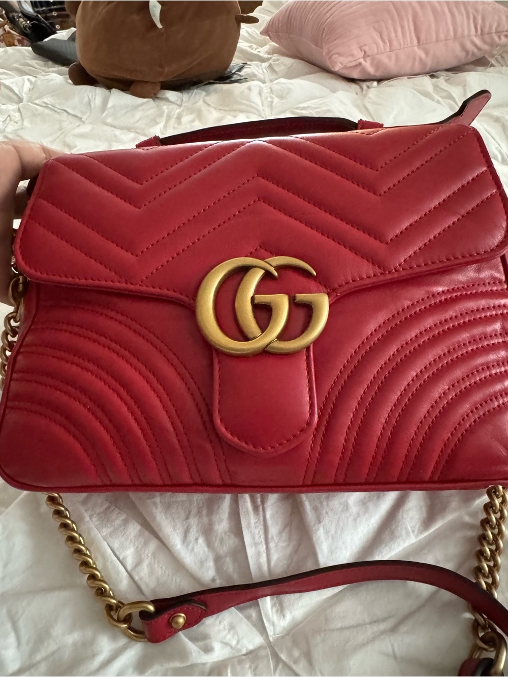 Gucci Red Quilted GG Shoulder Bag with Gold Hardware